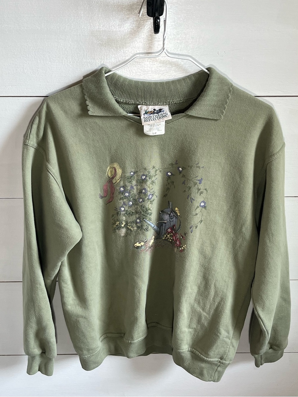 Northern Reflections Sage Green Floral Collared Sweatshirt